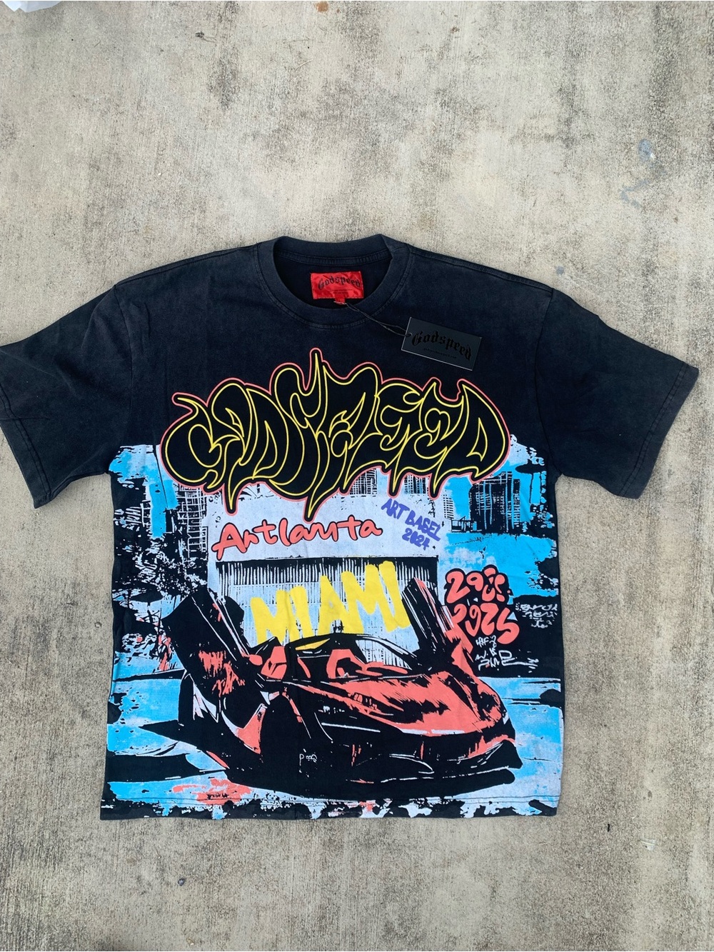 Godspeed Black Graphic Tee with Miami Car Artwork